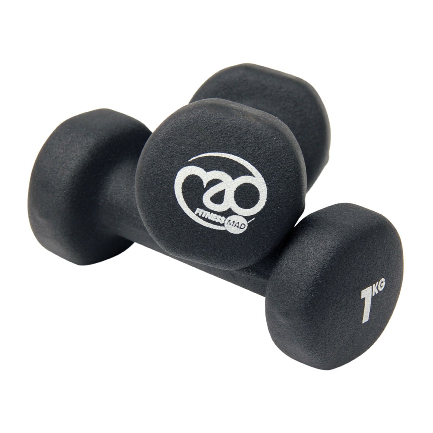 Fitness Mad Black Neoprene 1kg Dumbbells (Pair)